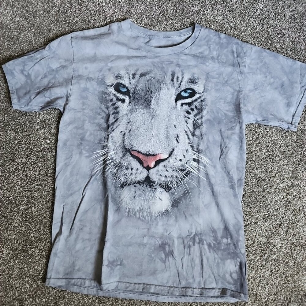 Smithsonian Tie-Dye Size Large White Tiger Head Short Sleeve Animal/Nature Shirt